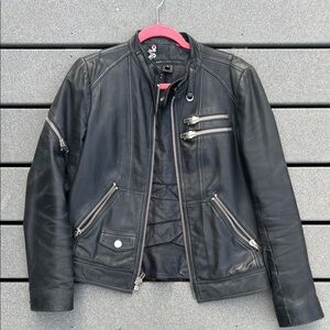 Marc By Marc Jacobs Black 100% Leather Jacket with Zipper Accents